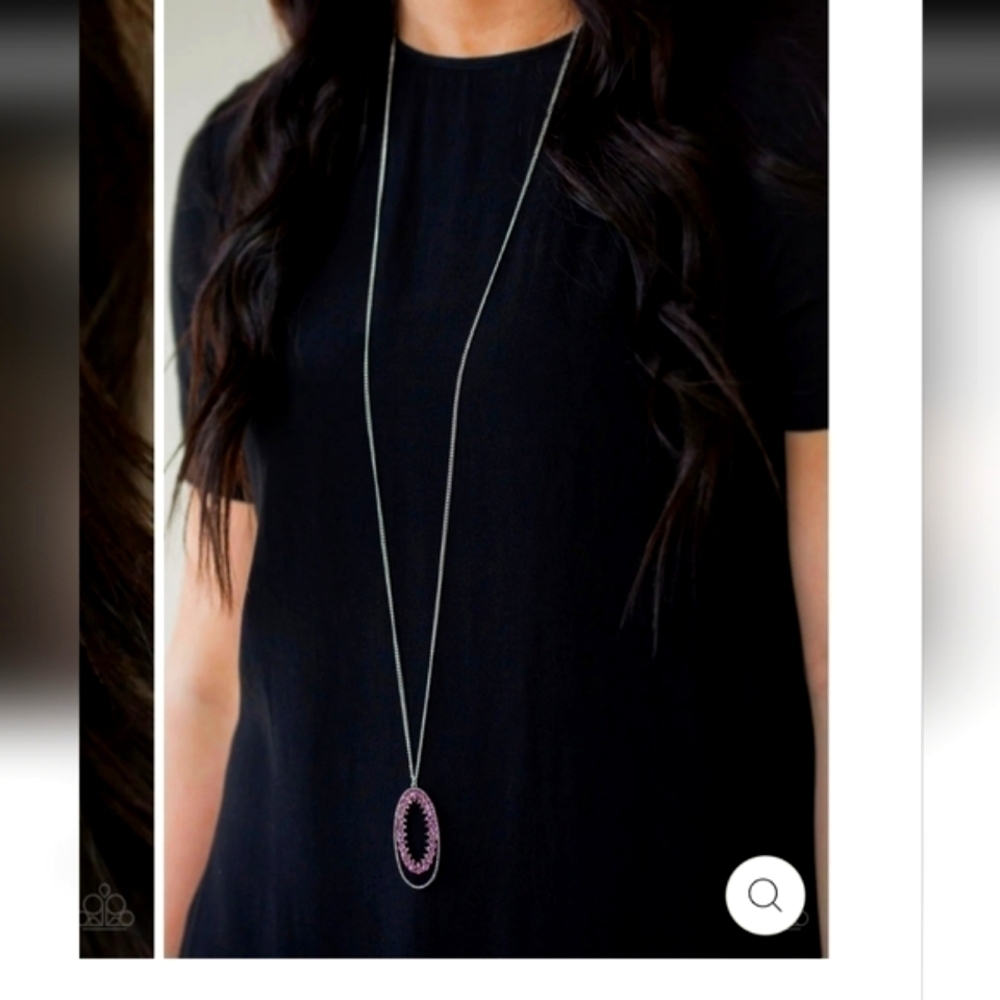MONEY MOOD - Red HEMATITE RHINESTONES PENDANT SILVER CHAIN LONG NECKLACE